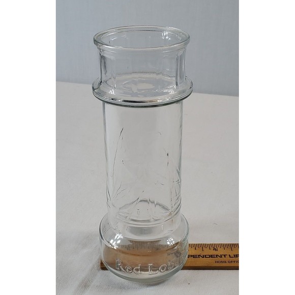 Vintage Red Lobster Sailboat Drinking Glass 7.5" Tall Clear Embossed - Picture 10 of 10